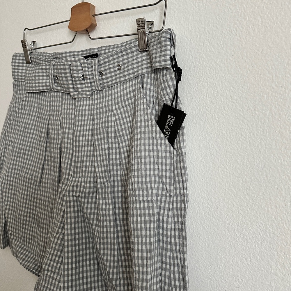 Blank NYC Gray Gingham Plaid Seersucker High-Rise Belted Shorts Various - Picture 5 of 8